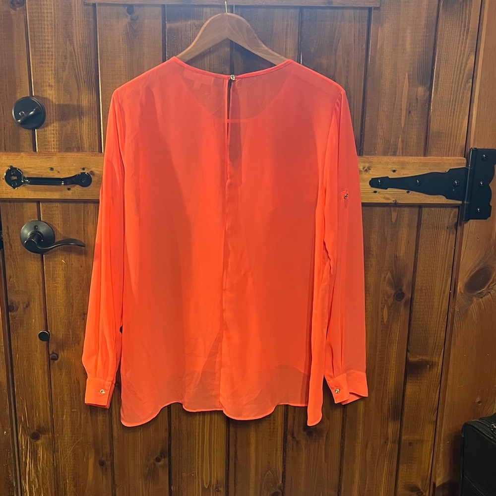 Peachy orange Jennifer Lopez Large long sleeve blouse soft & sheer 2432 - Picture 7 of 7
